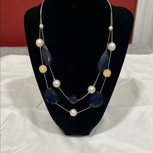 New York and Company silver tone Elegant Blue and Pearl Necklace